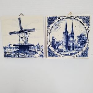Delft souvenir blue and white tiles hand made Holland Oostpoort Koren Molen 2